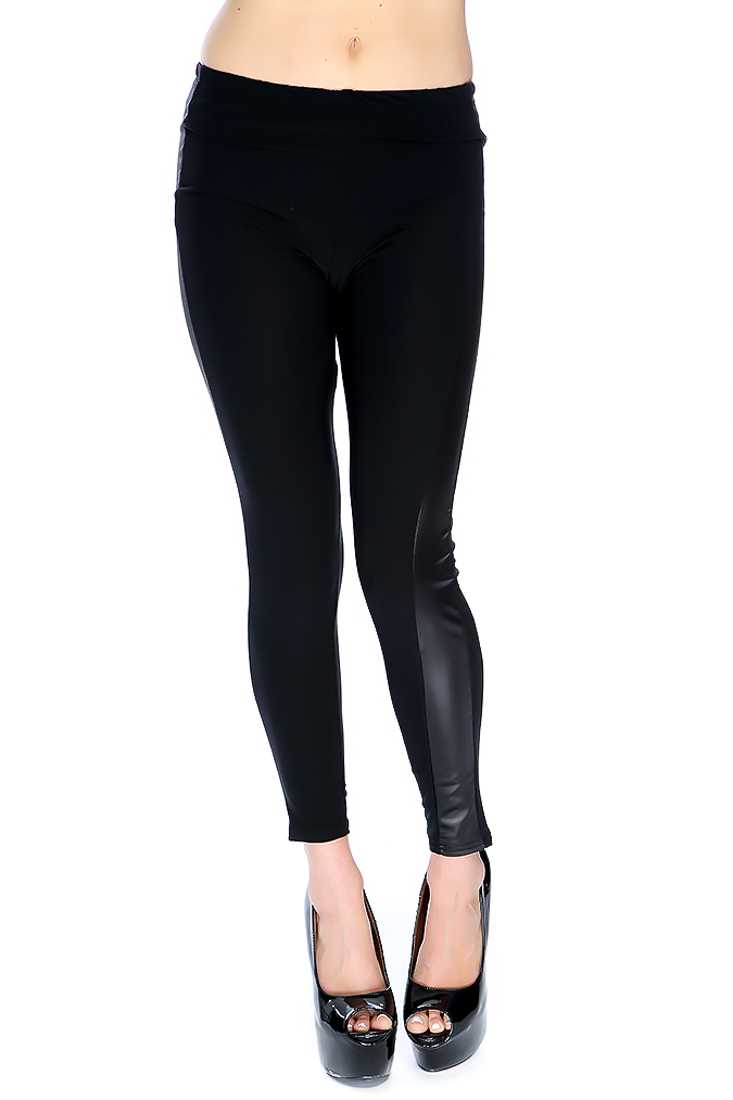 Black Faux Leather Detail Fitted Leggings