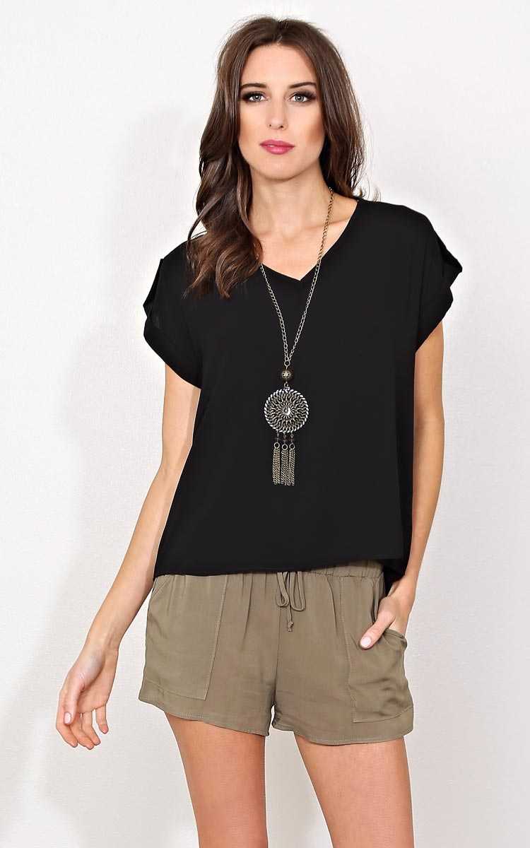 Laurel Woven Necklace Top - SML - Black in Size Small by Styles For Less
