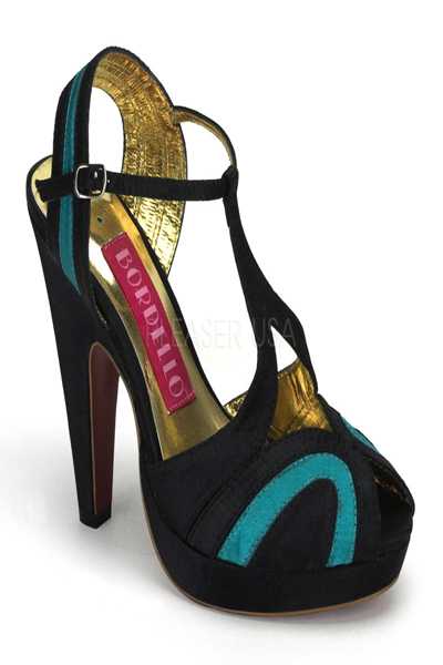 Black Turquoise Two Tone Satin Strappy Peep Toe High Heels