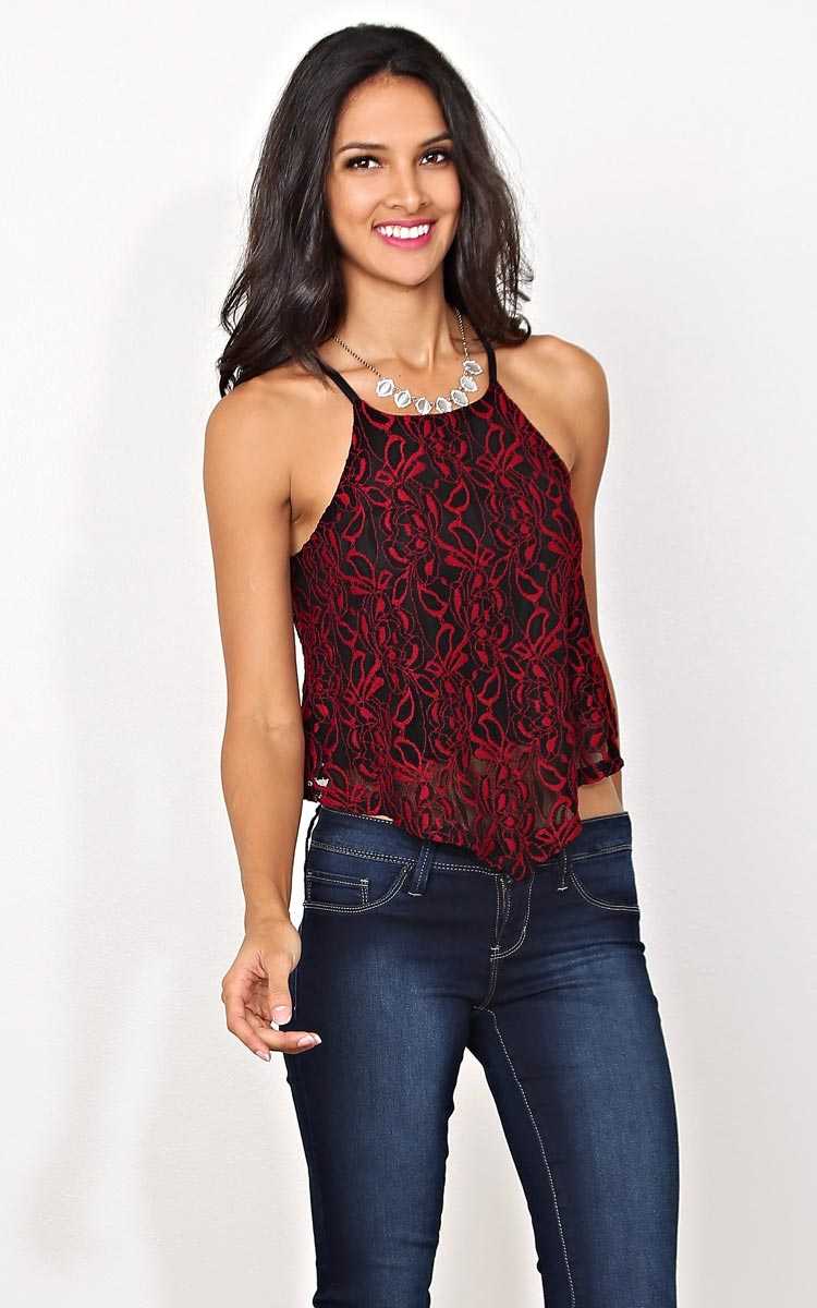 Floral Kiss Lace Top - - Wine Combo in Size by Styles For Less