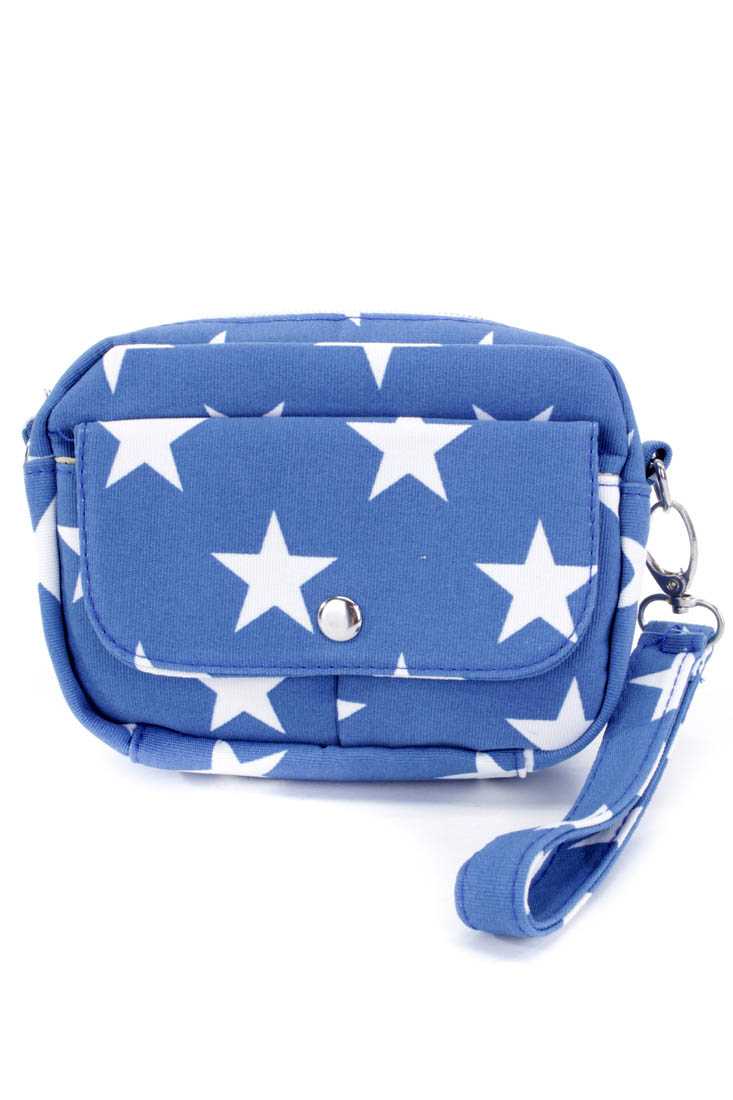 Blue Strap Print Canvas Mini Cross Body Handbag