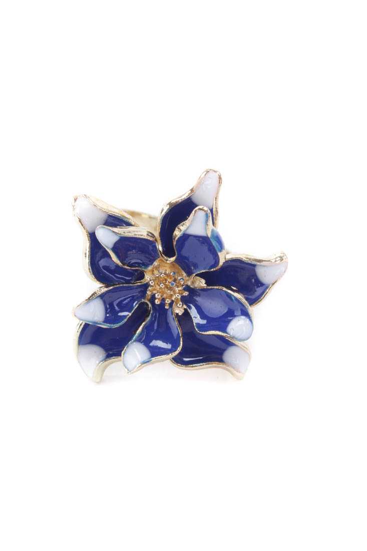 Royal Blue Two Tone Floral Design High Polish Ring