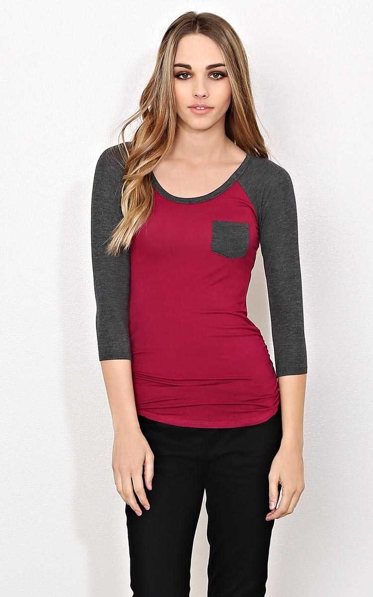 Wine Ruched Raglan Knit Top - LGE - Wine Combo in Size Large by Styles For Less
