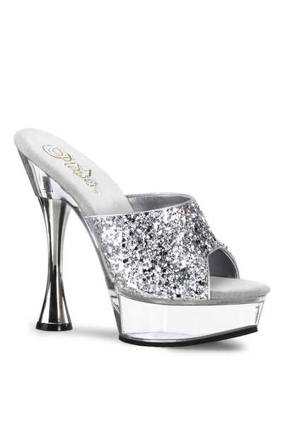 Clear Silver Glitter Slip On High Heels