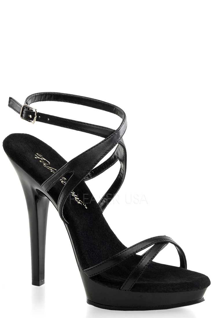 Black Criss Cross Strappy High Heels Leather