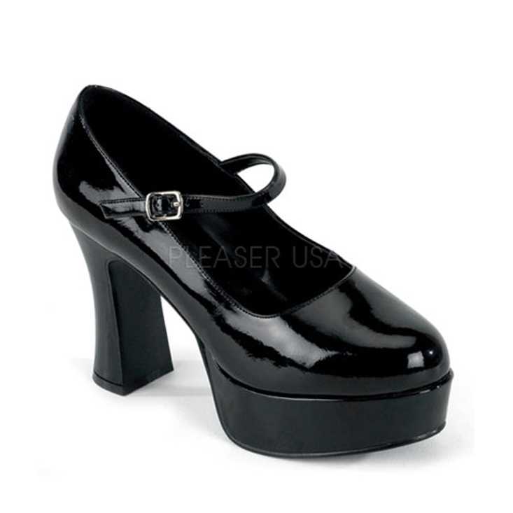 Black Patent Chunky Heel Mary Jane Platform Plus Size Pump