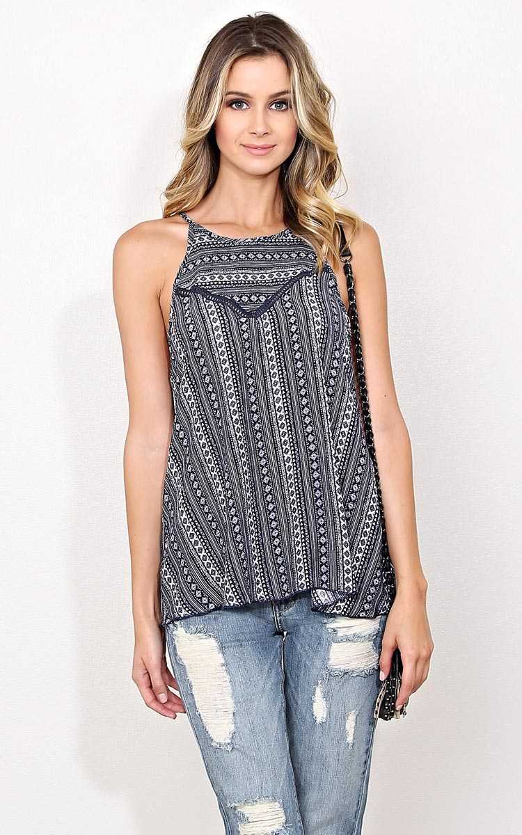 Diamond In The Rough Woven Tank - Navy Combo in Size by Styles For Less