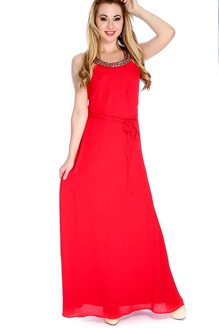 Sexy Navy Sleeveless Studded Beaded Maxi Prom Dress