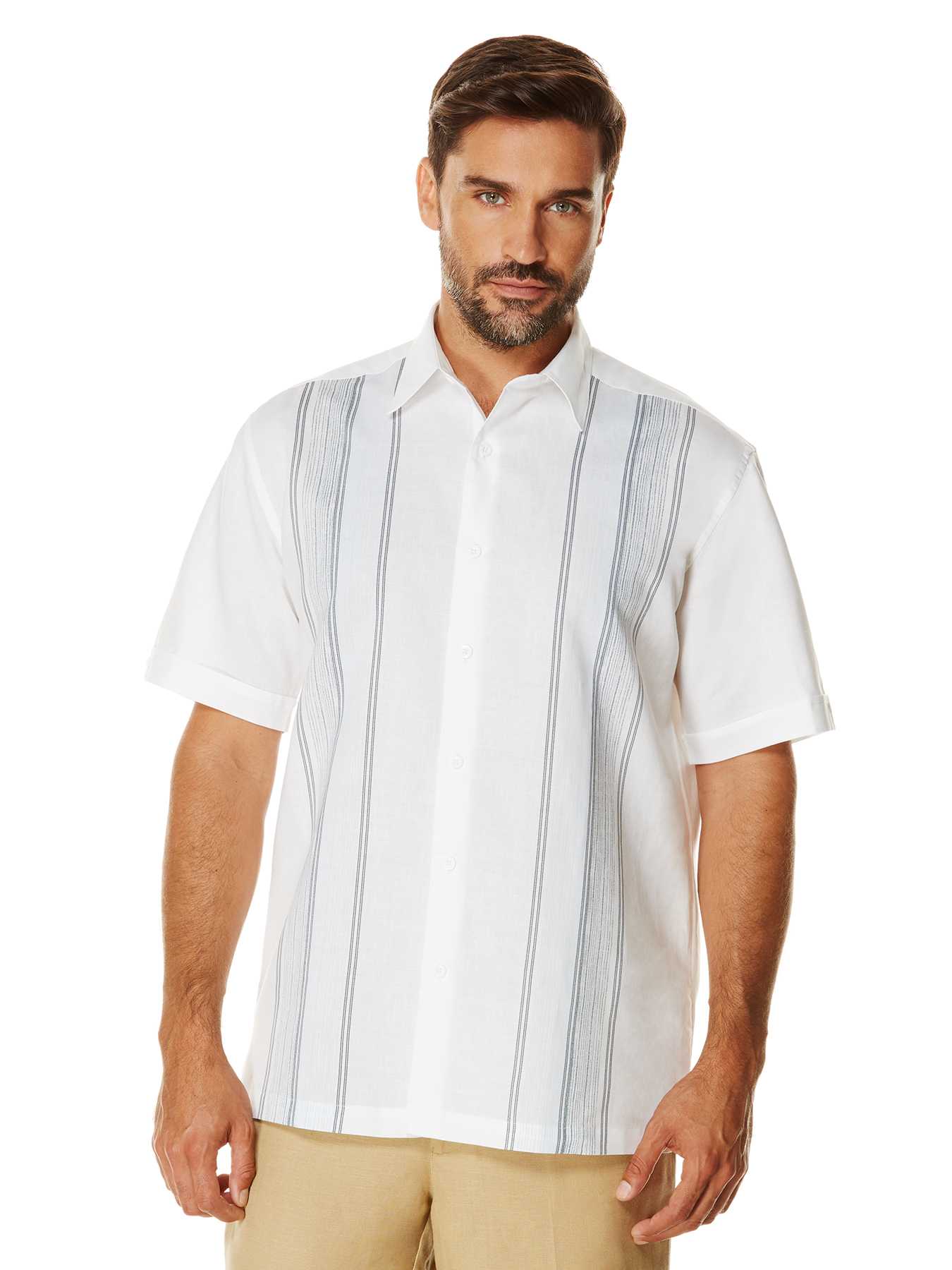 Cubavera Short Sleeve Ramie Cotton Printed Panels
