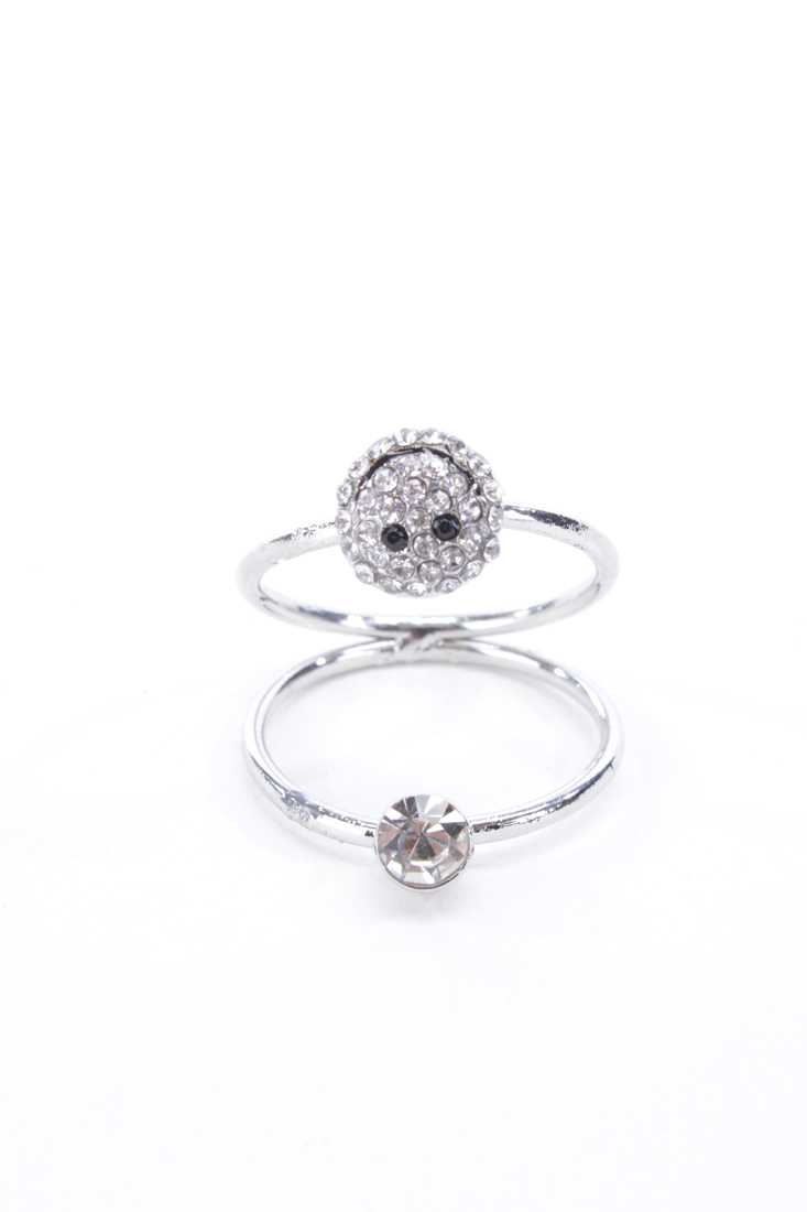 Silver High Polish Metal Attached Double Ring