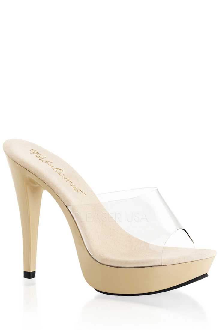 Clear Cream Slip On Platform High Heels PVC