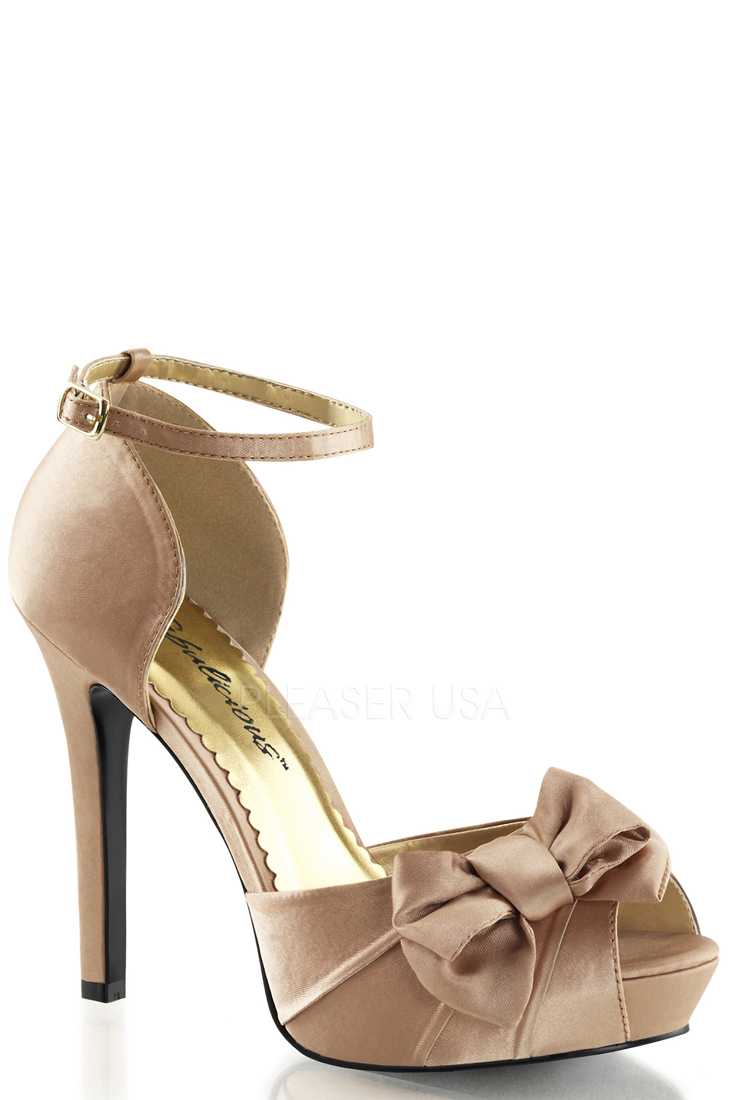 Blush Bow Accent Peep Toe High Heels Satin