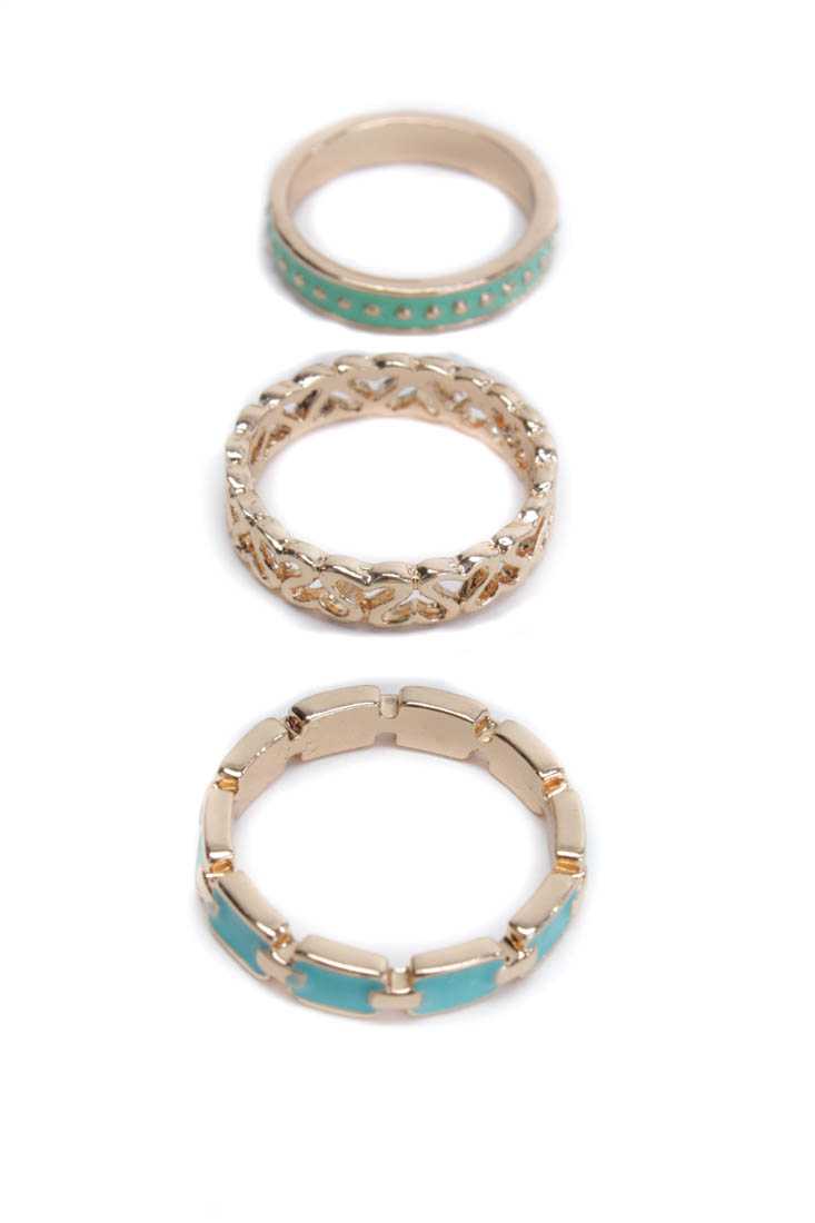 Seafoam Mint High Polish Metal Ring Set