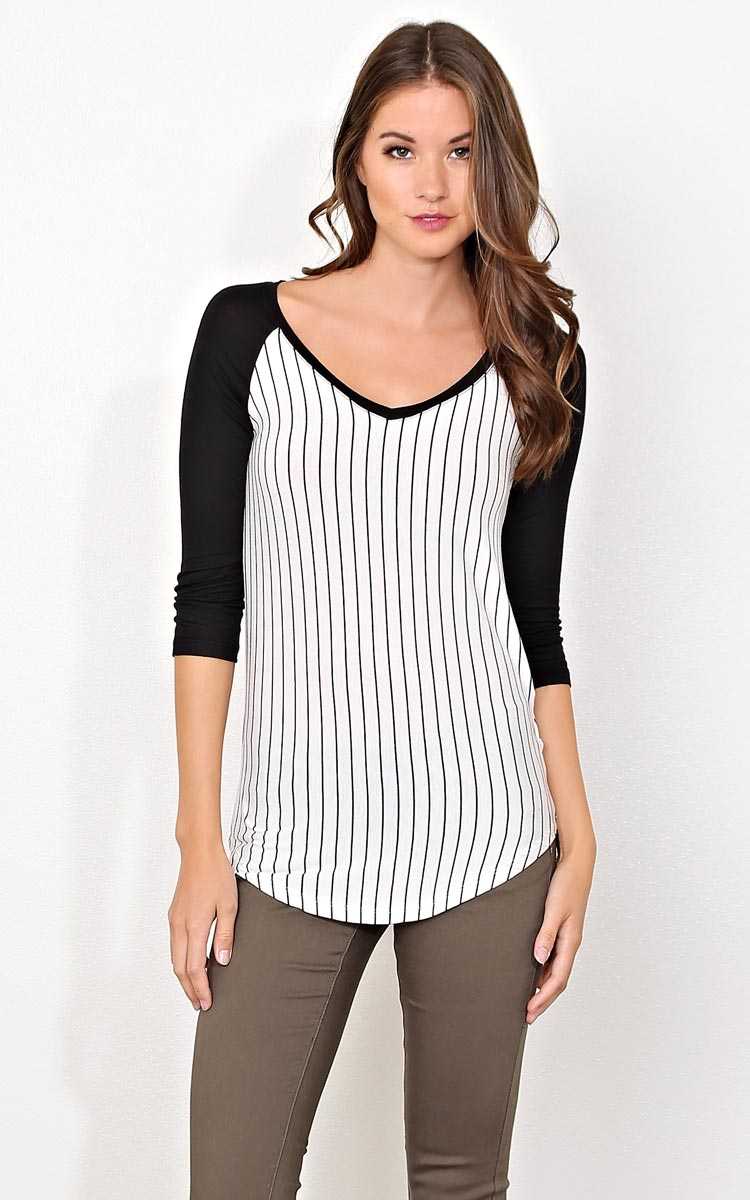 Batters Up Knit Raglan - - Black/White in Size by Styles For Less