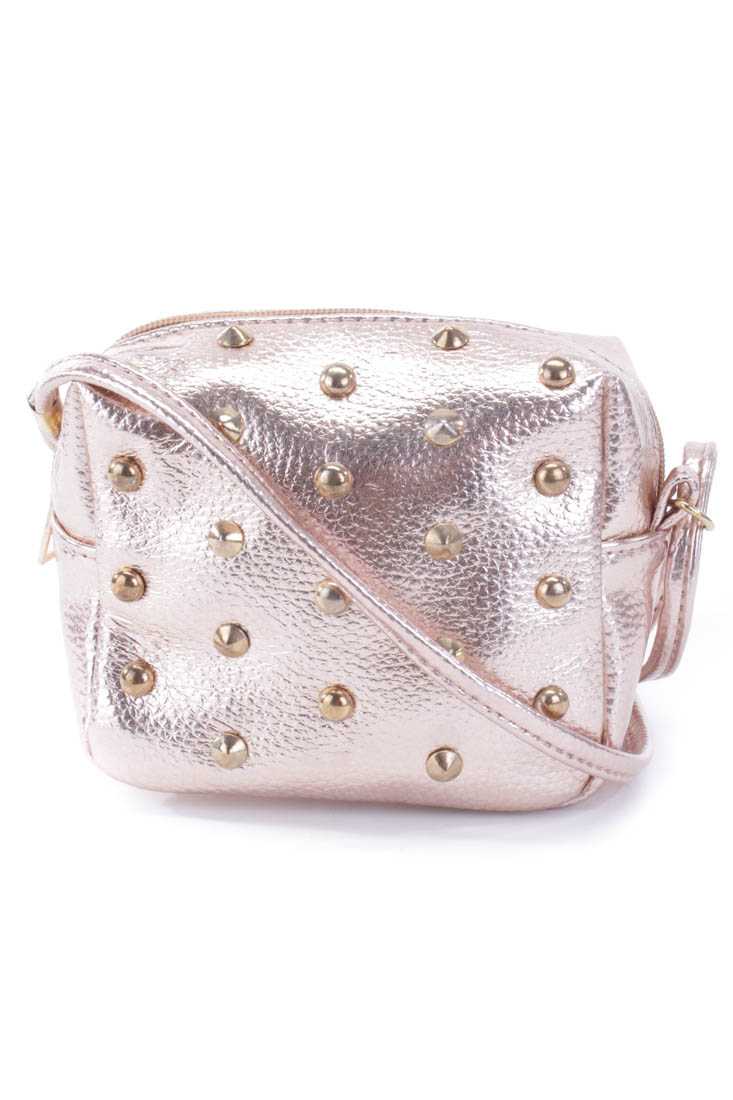Metallic Rose Faux Leather Mini Studded Handbag