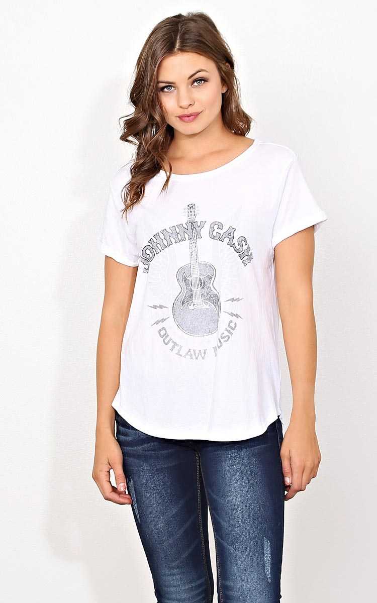JOHNNY CASH OUTLAW MUSIC Knit Top - - White in Size by Styles For Less