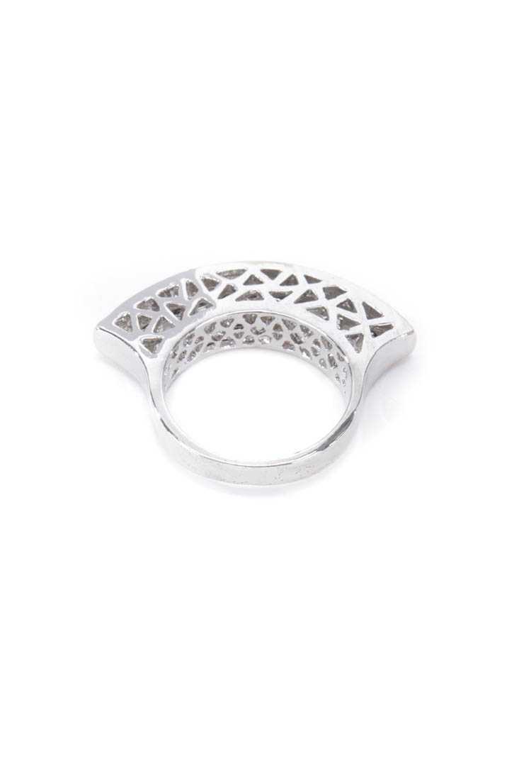 Silver Intricate Design Rhinestone Decor High Polish Ring