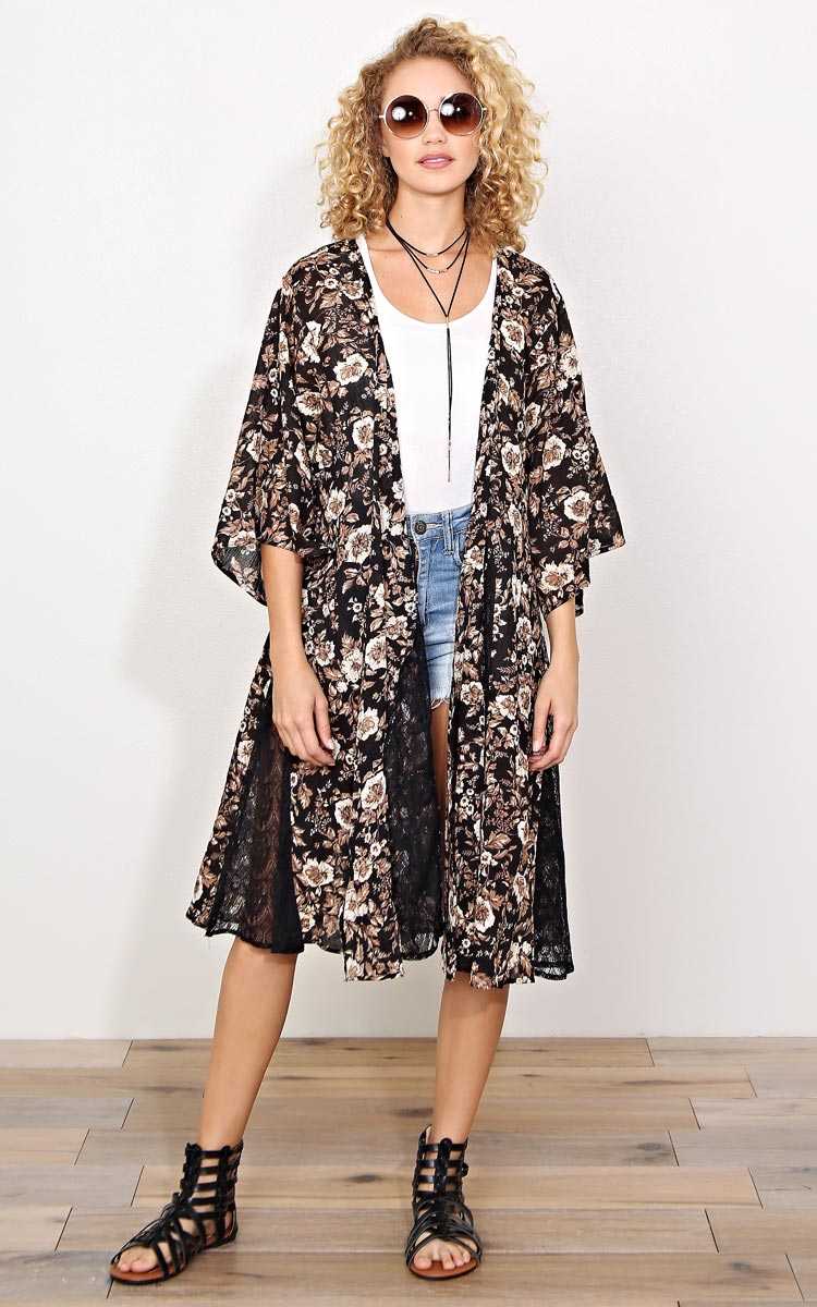 Rachelle Gauze Woven Duster - - Black Combo in Size by Styles For Less