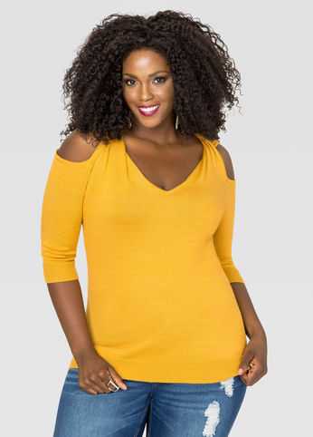 Wool Blend Cold Shoulder Sweater