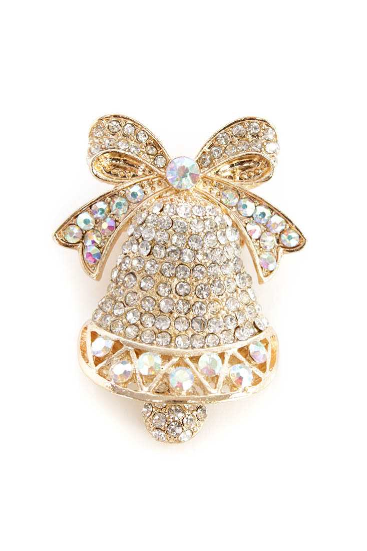 Gold Rhinestone Bell Detail Brooch