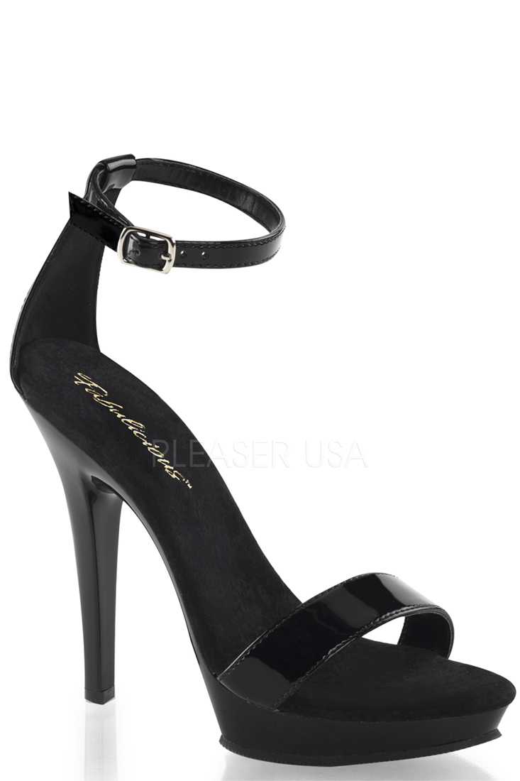 Black Strappy Open Toe High Heels Patent