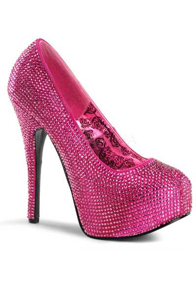 Hot Pink Satin Rhinestone Platform Pump High Heels