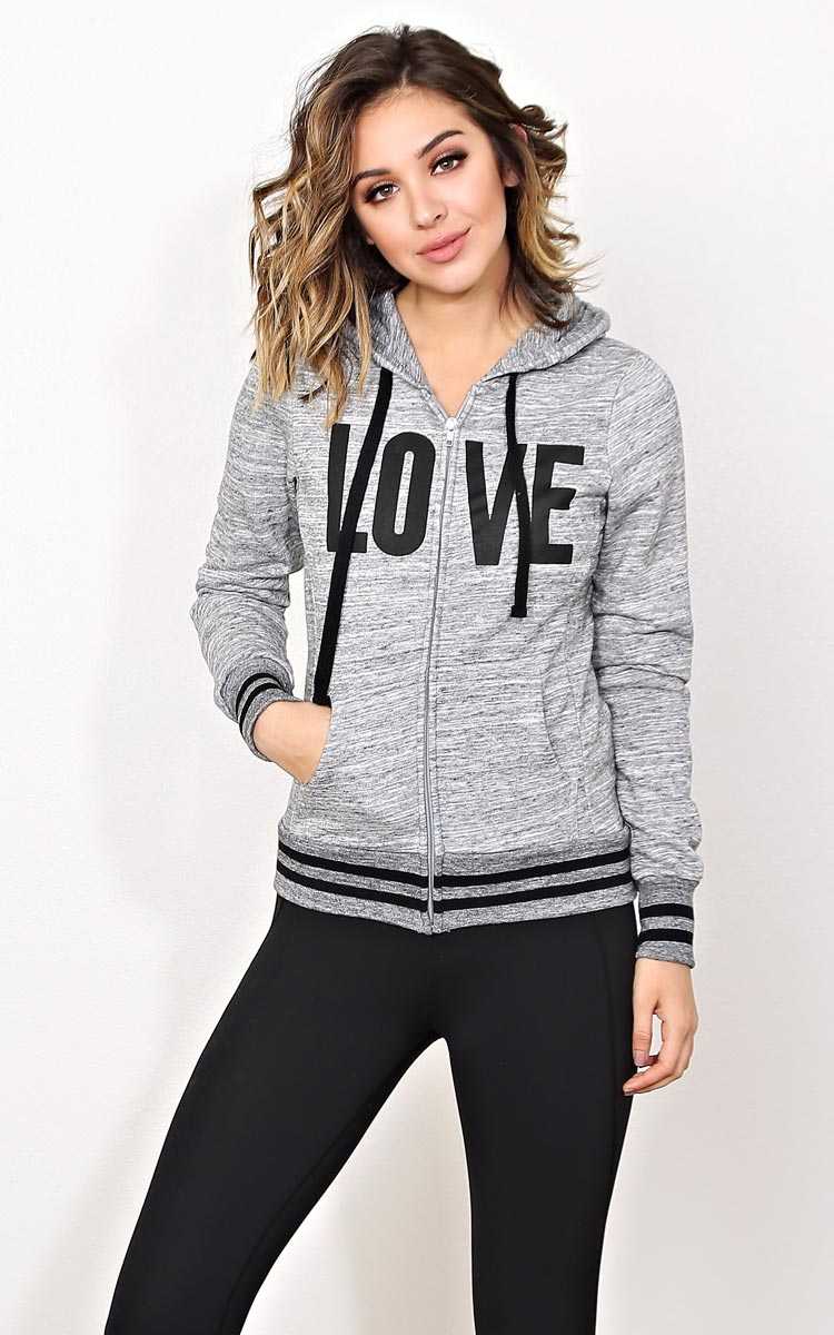 LOVE Fleece Lined Hoodie - - Charcoal in Size by Styles For Less