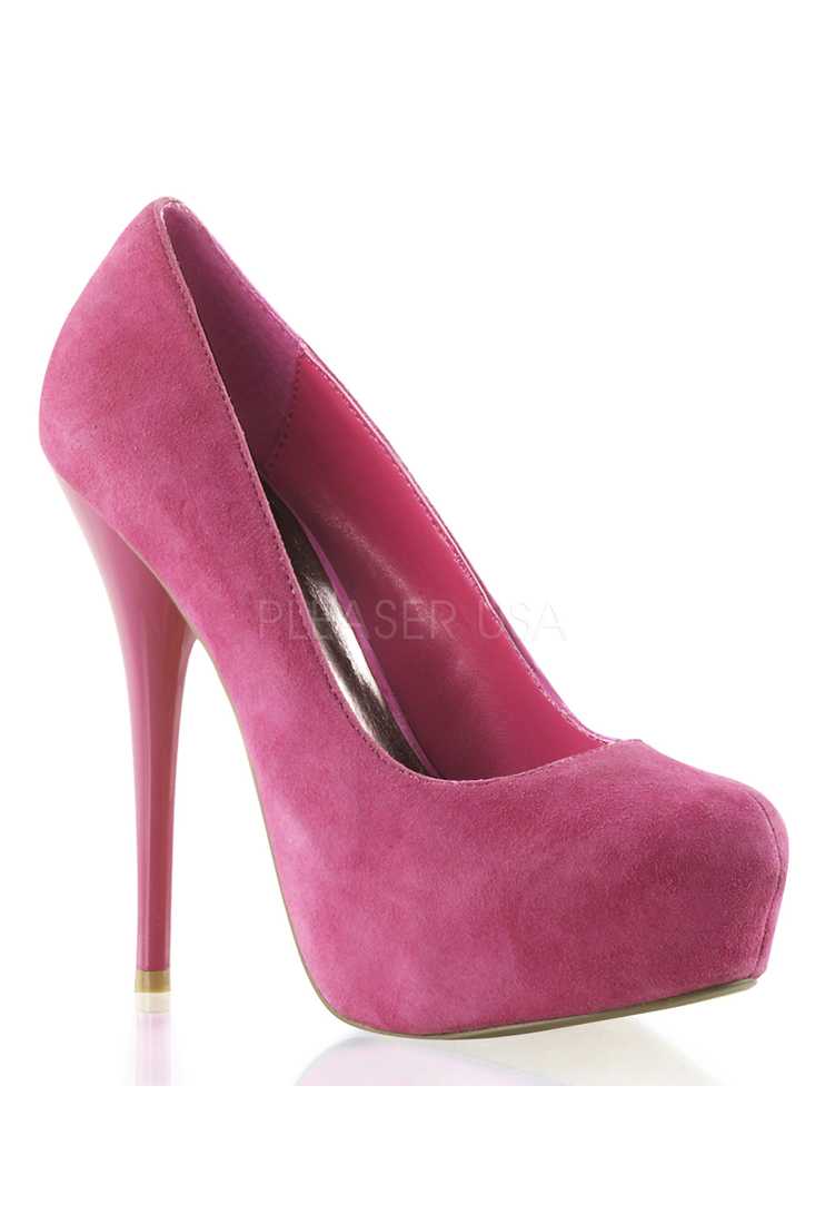 Fuchsia Round Toe Platform High Heels Pumps Faux Suede