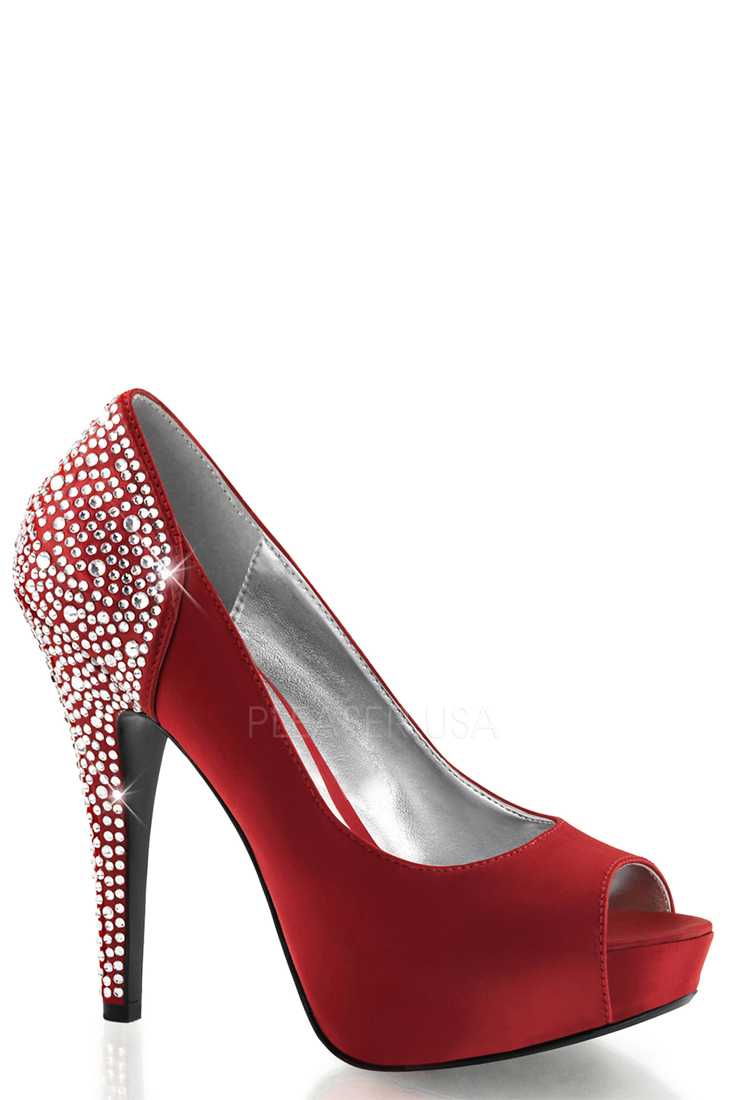 Rouge Rhinestone Pump High Heels Silk Satin