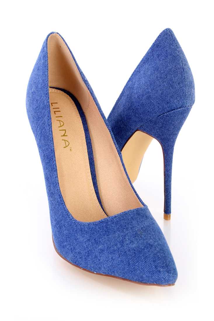 Blue Denim Single Sole Pump Heels Fabric