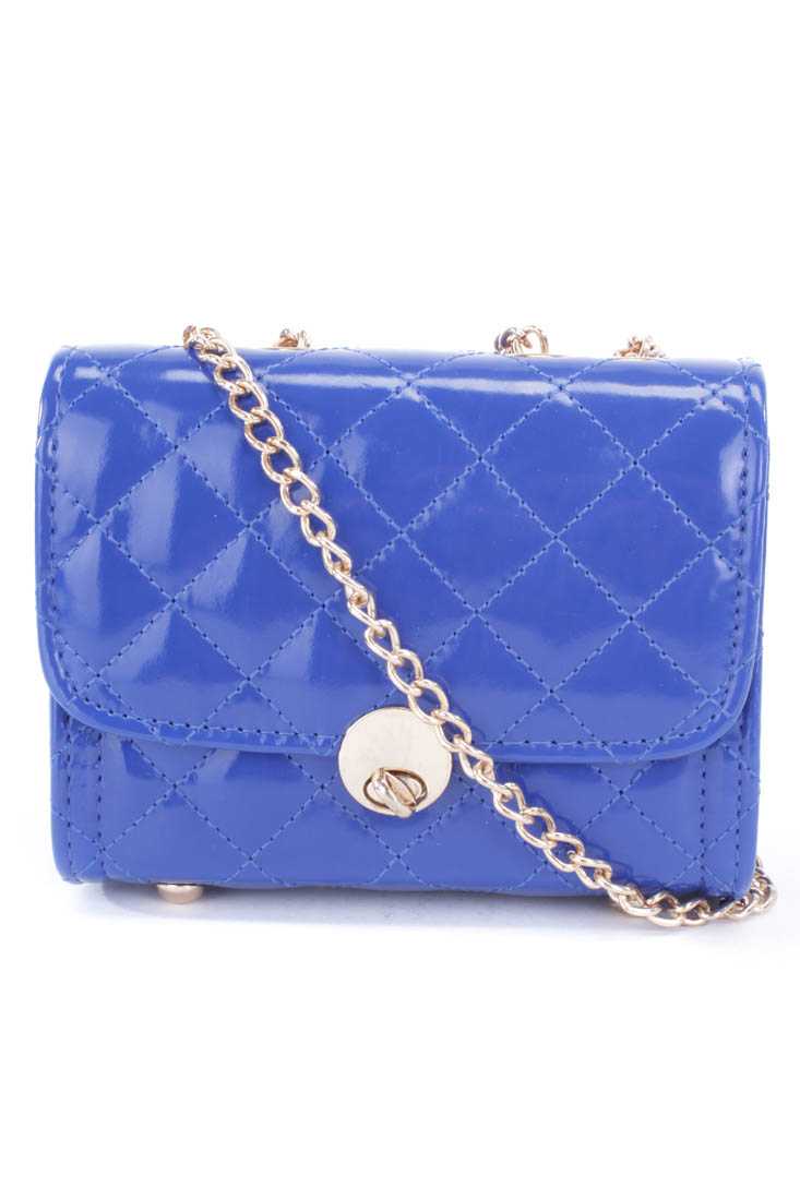 Royal Blue Patent Faux Leather Quilted Mini Handbag