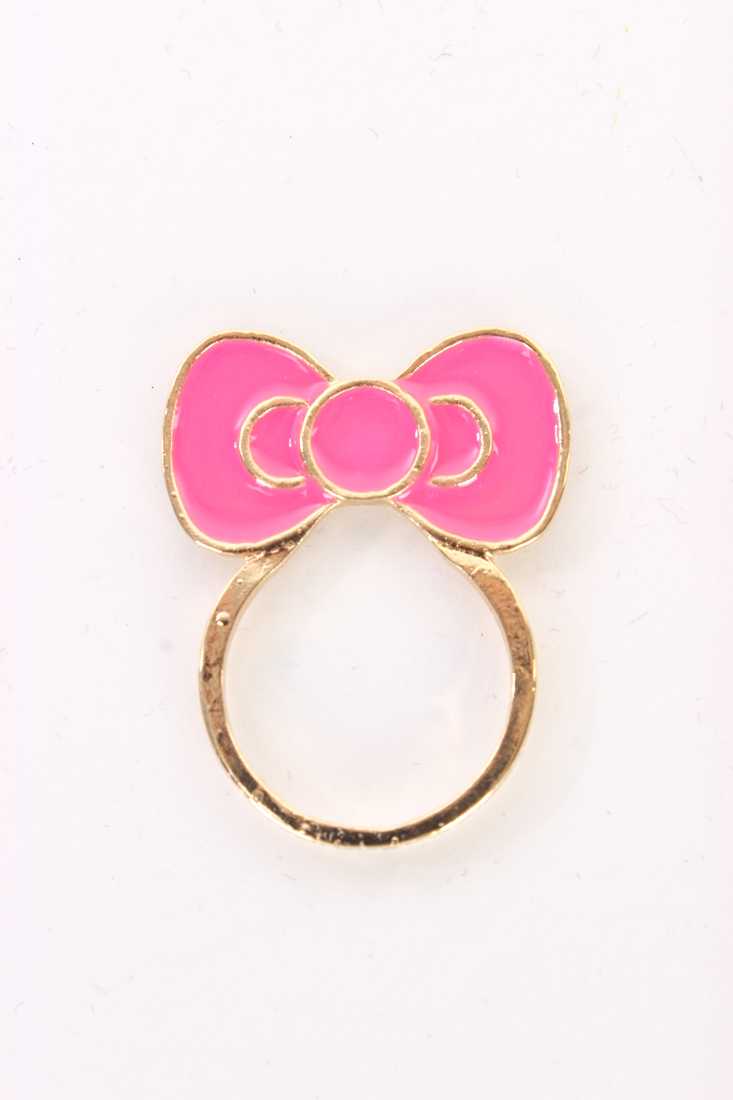 Pink High Polish Metal Bow Design Cute Ring
