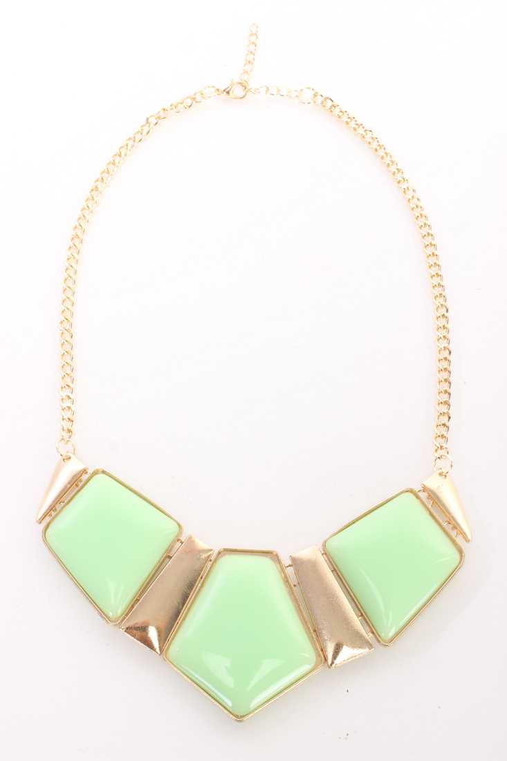 Light Green Contrast Beading High Polish Metal Necklace