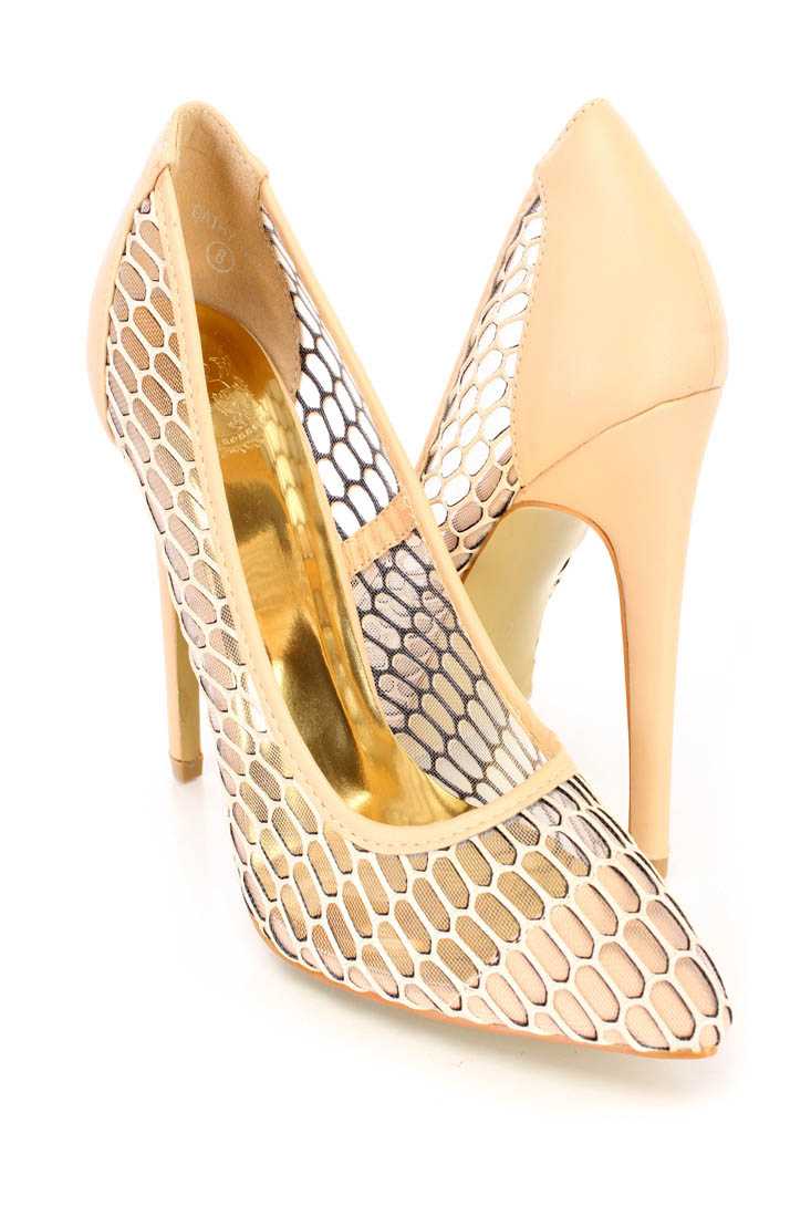 Beige Cute Out Mesh Cute Fall Single Soles Heels Faux Leather