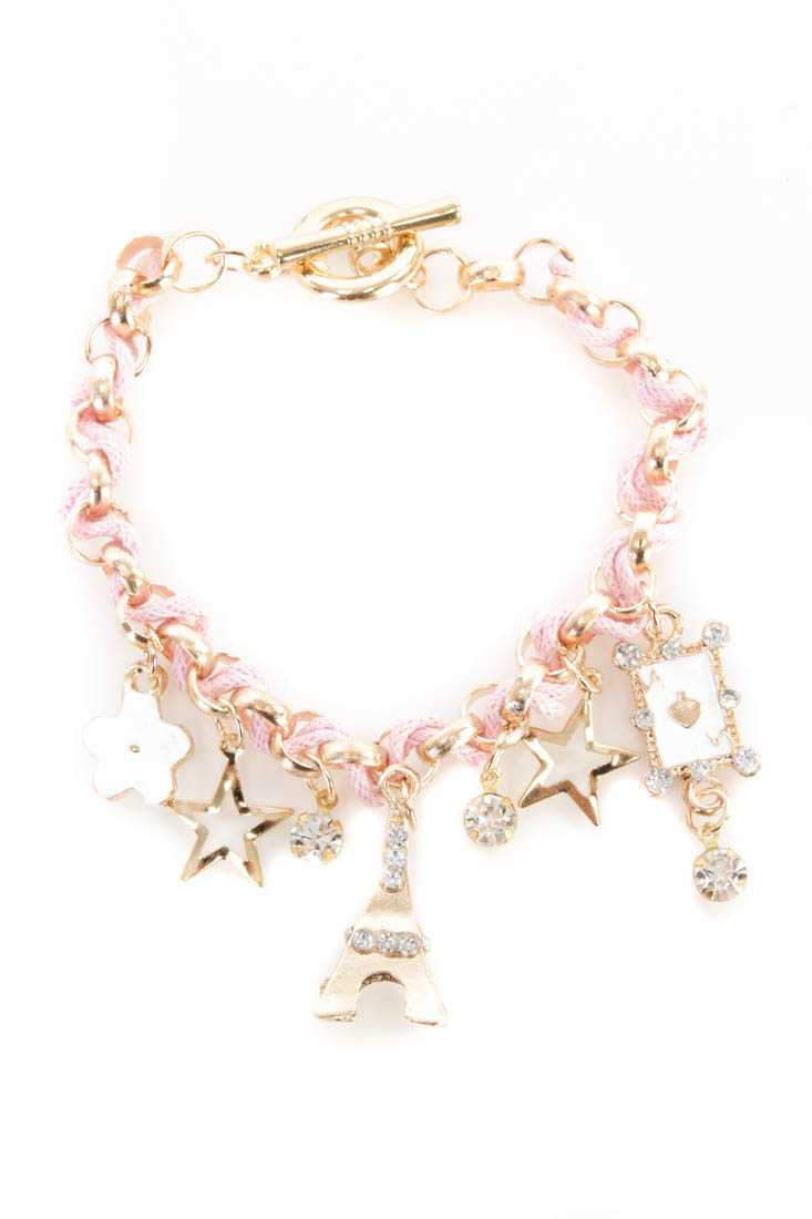 Pink High Polish Metal Charm Bracelet