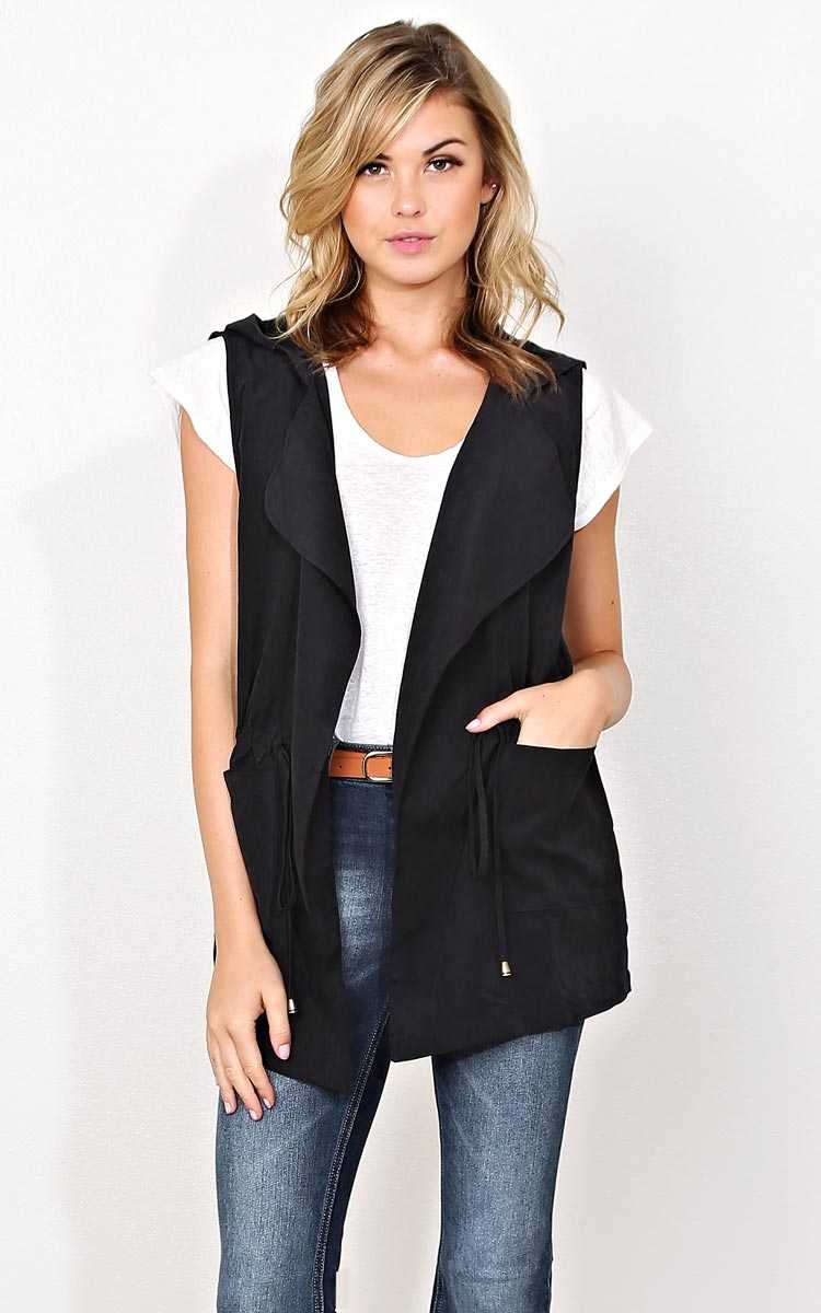 Amerie Faux Suede Hooded Vest - LGE - in Size Large by Styles For Less