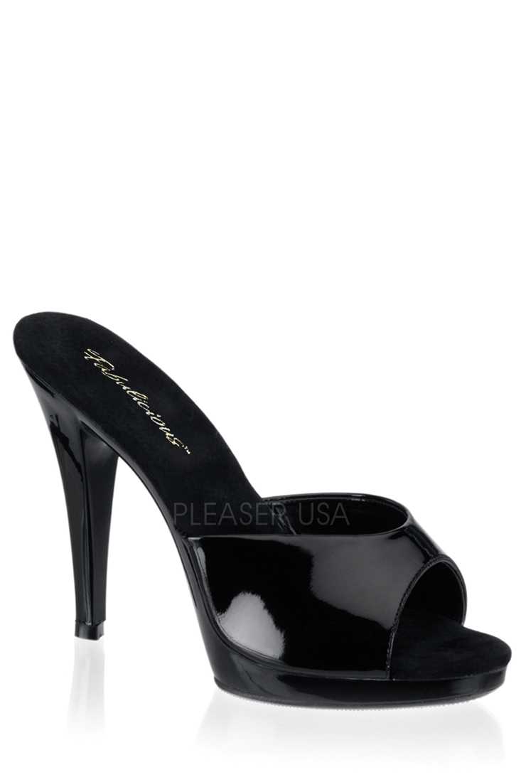 Black Slip On Peep Toe High Heels Patent
