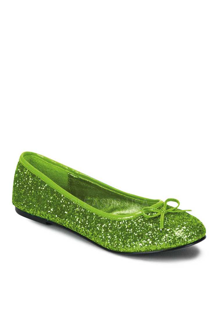 Lime Green Bow Tie Closed Toe Flats Glitter