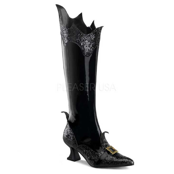 Black Patent Glitter Witch Boots