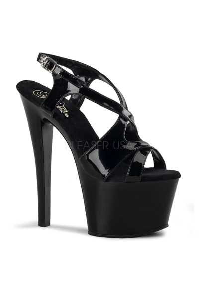 Black Patent Cross Strappy Platform High Heels