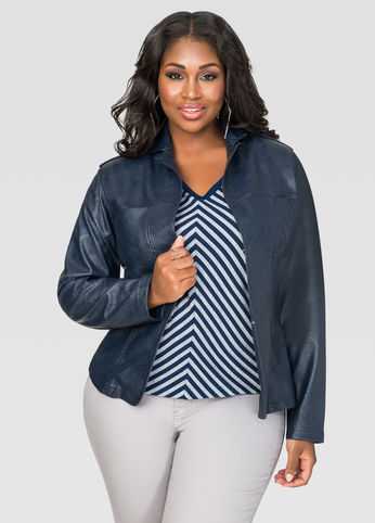 Faux Leather Shirt Jacket