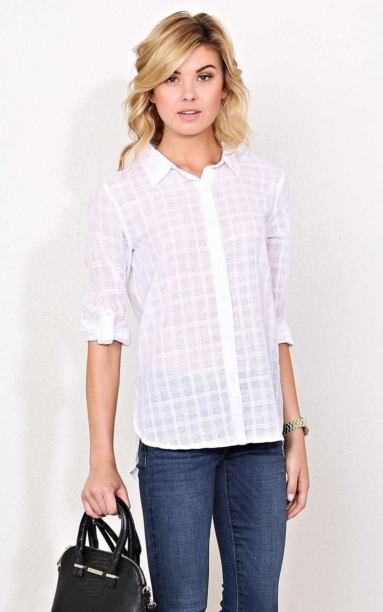 Burnout Grid Woven Top - - White in Size by Styles For Less