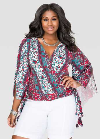 Printed Drama Sleeve Knot Top