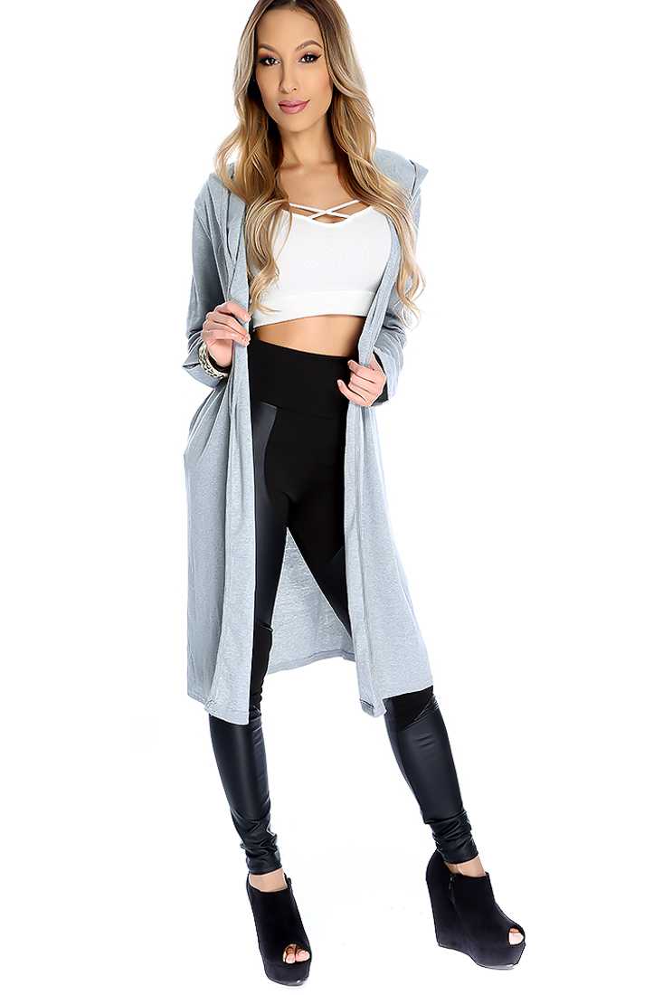 Stylish Grey Long Sleeve Hoodie Oversize Cardigan