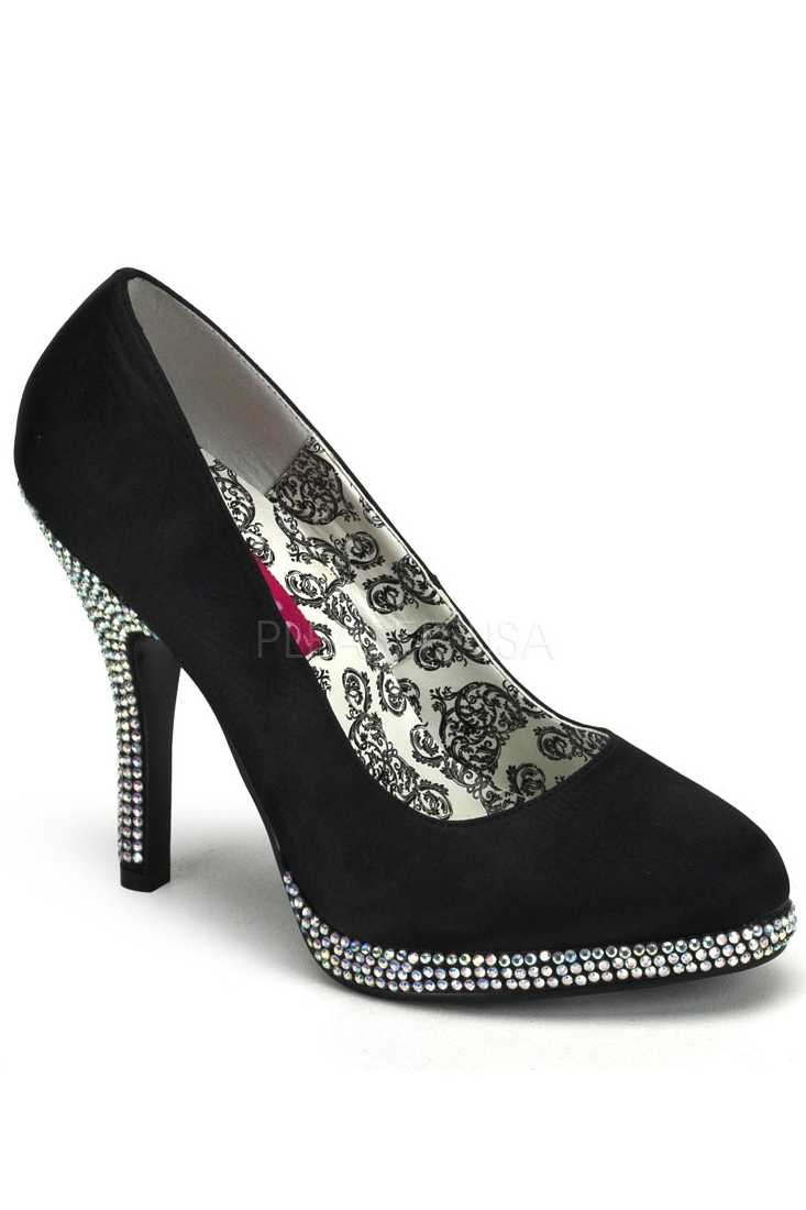 Black Rhinestone Platform Pump High Heels Satin