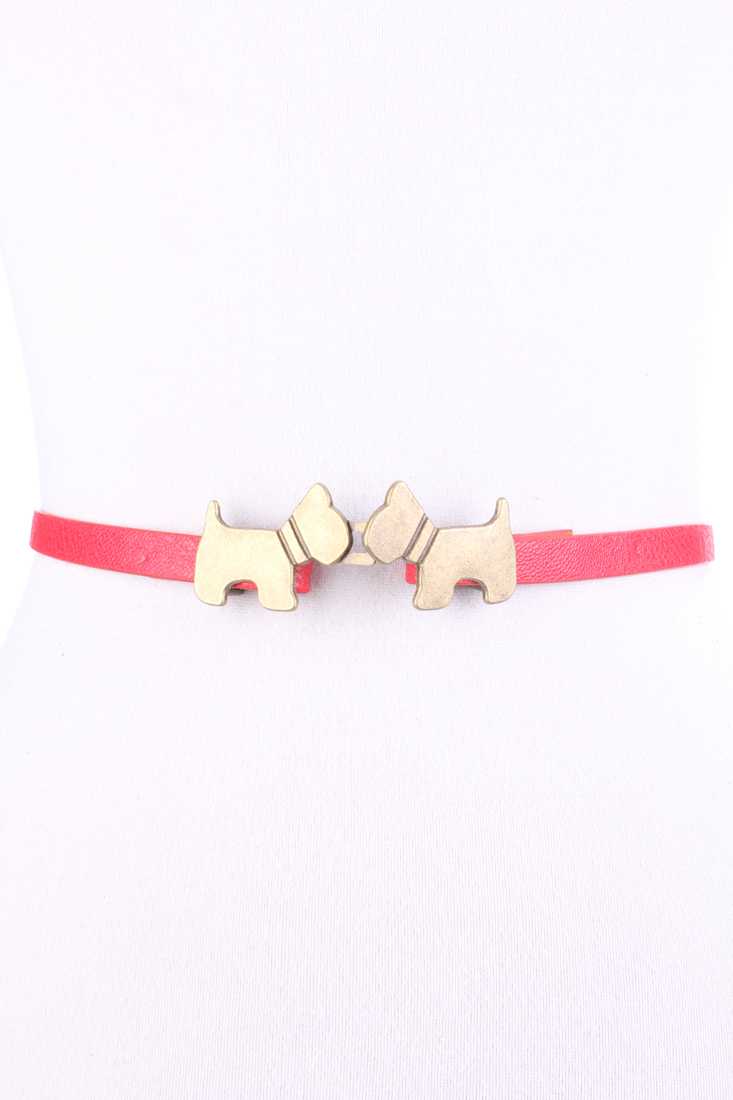 Red Faux Leather Double Sided Dog Cut Out Design Belt