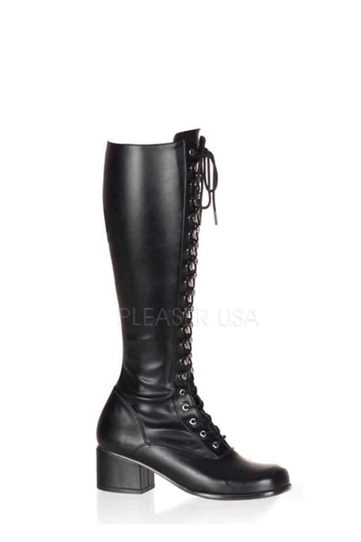 Black Lace Up Chunky Heel Boots Faux Leather