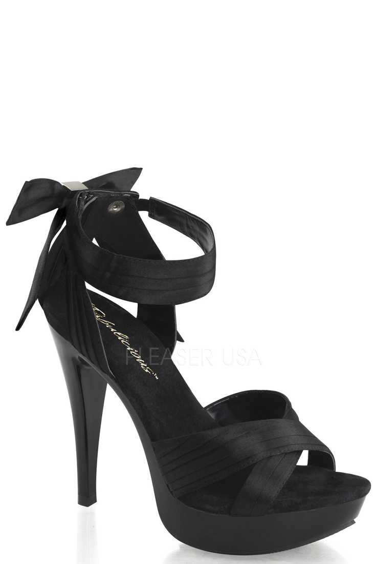 Black Pleated Criss Cross Strap High Heels Satin
