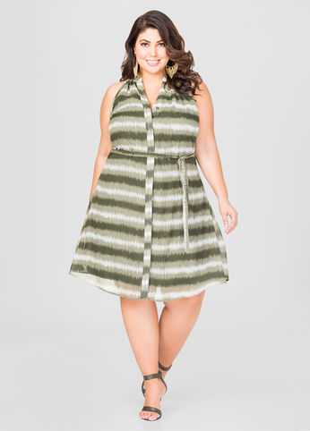 Belted Tie Dye Stripe Dress