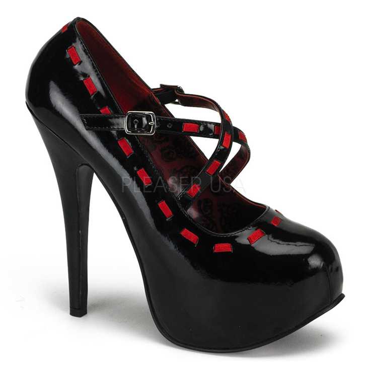 Black Red Patent Ribbon Woven Platform High Heels